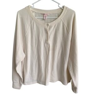 Victoria's Secret Waffle Long Sleeve Top Lounge PJ Ivory Large Pajamas Sleepwear